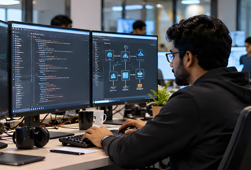 Software engineer working on a cloud architecture