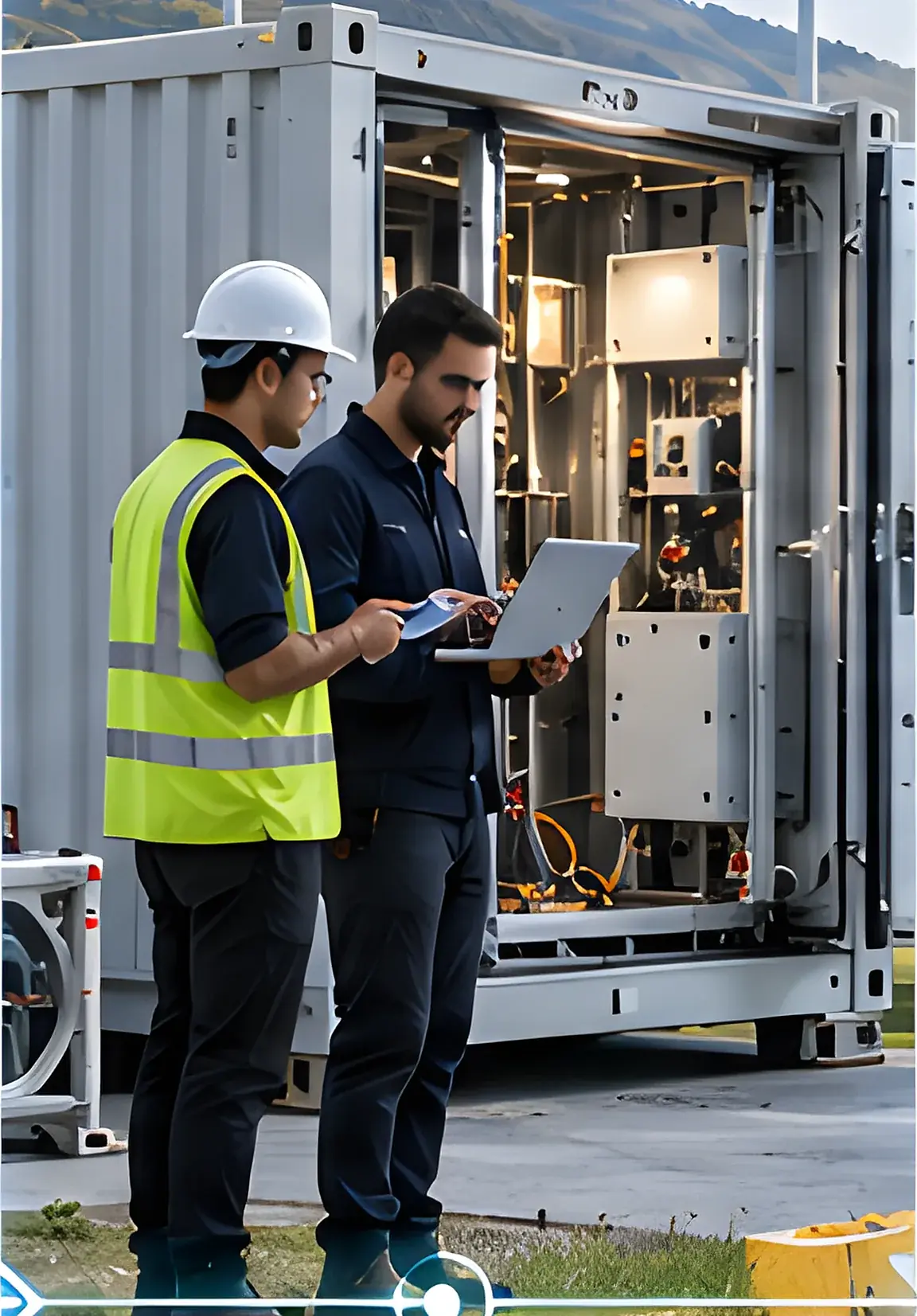 Field engineer commissioning equipment on site