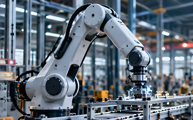 Industrial robot arm on a production line