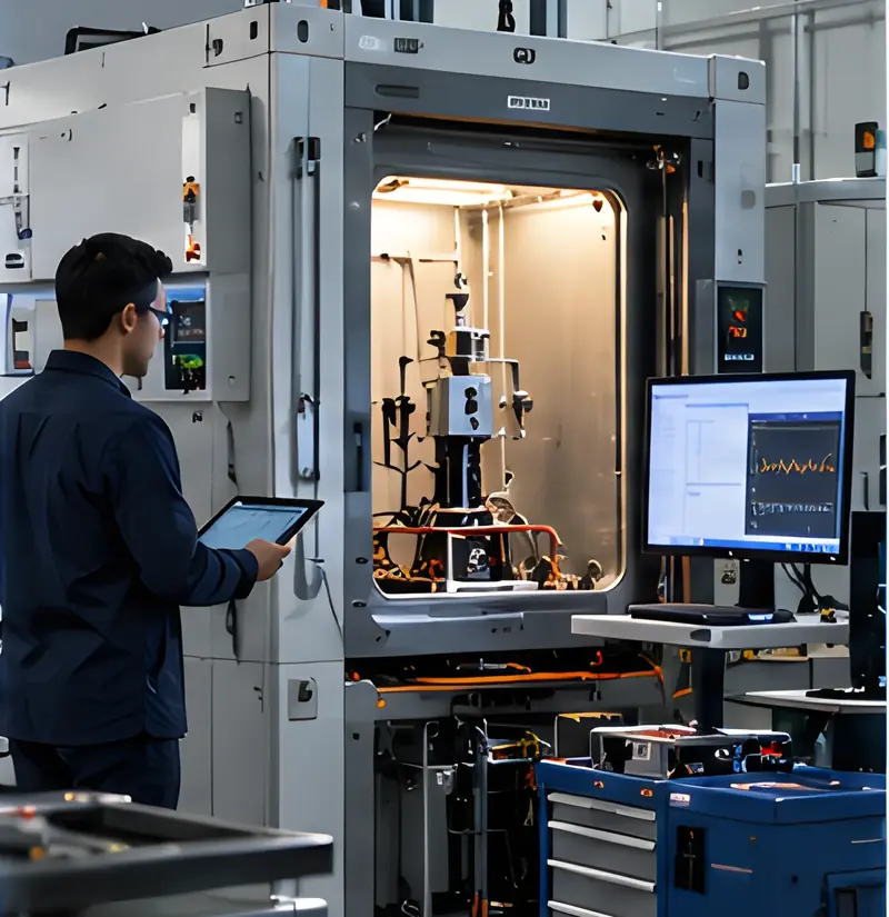 Engineer validating a system on a test rig