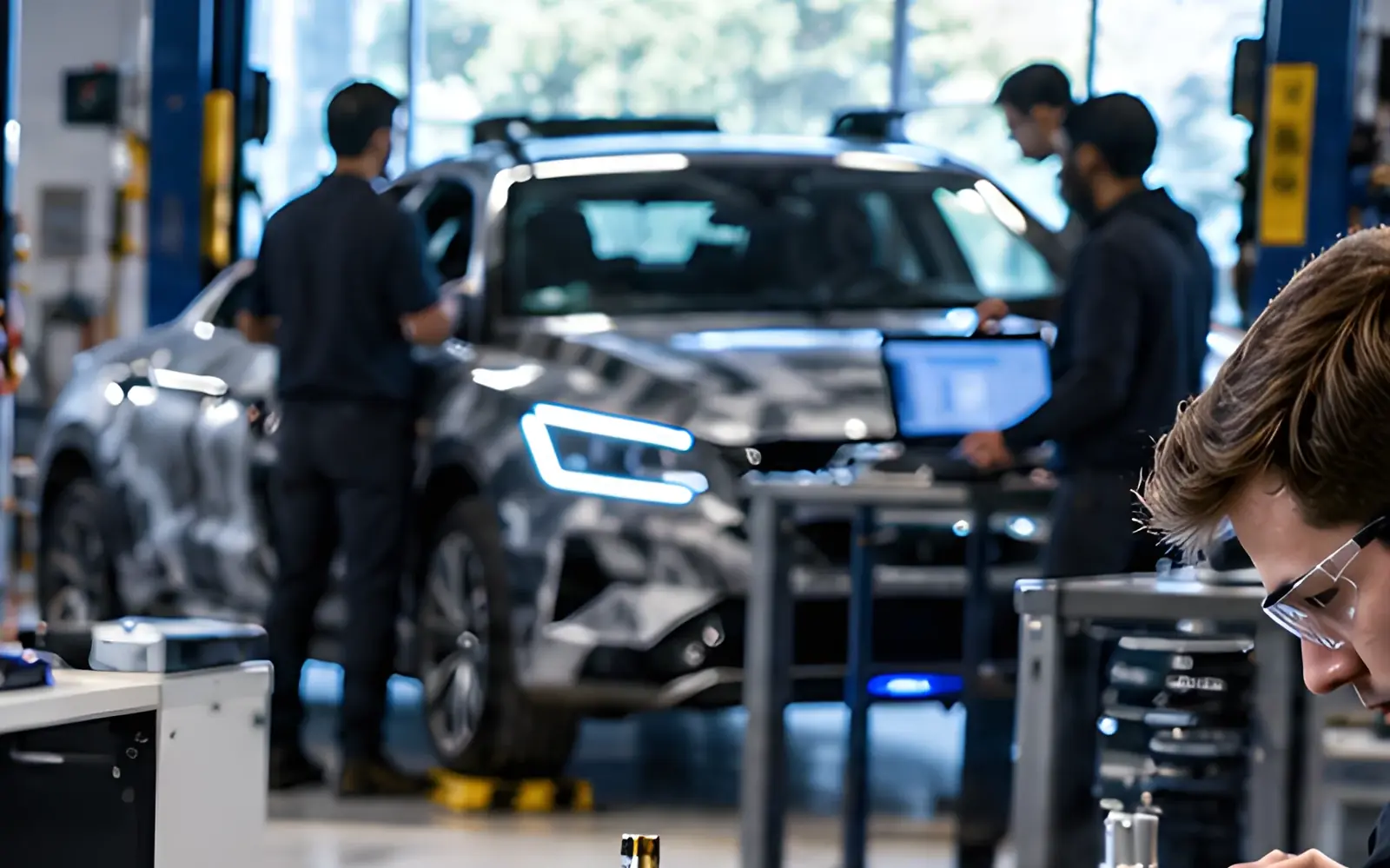 Engineers validating software on a vehicle